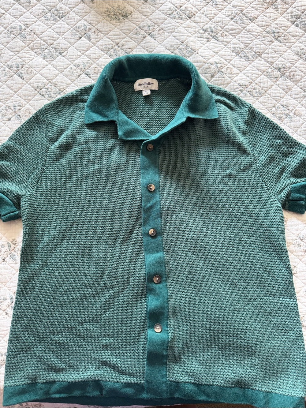 Goodfellow & Co Teal Textured Short-Sleeve Button-Up Polo